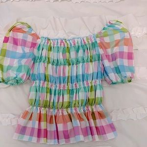 SHEIN preppy, smocked, rainbow top. Size 4